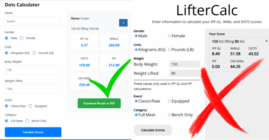 dotscalculator.onlone vs liftercalc.com